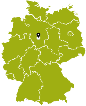 Das Bild zeigt die Umrisse von Deutschland mit den einzelnen Bundeslndern sowie den Landkreis Peine, der entsprechend markiert ist.